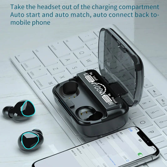 TWS M10 Wireless Bluetooth Headset with Charge Box for Phone Noise Cancelling Mic Earbuds LED Display Headphones Sport Earphones
